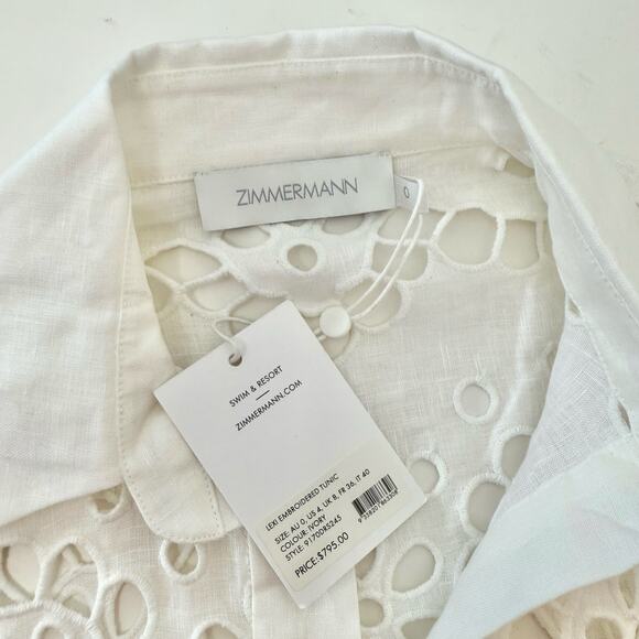 ZIMMERMANN Lexi Embroidered Tunic Eyelet Sheer Top in Ivory 0 (US 4) NWT - Picture 8 of 13